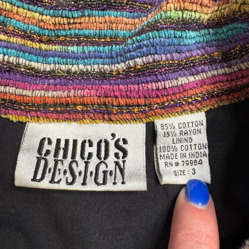 Chico's Design Colorful Striped Button Up Blazer Cotton Rayon Chicos Sz 3/ XL - Picture 2 of 6